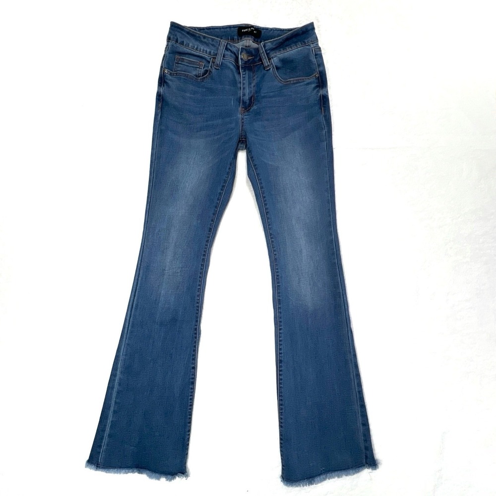 Fire & Rain Bootcut Jeans Junior Women's 5 Blue Fringe Hem Stretch Flare Denim